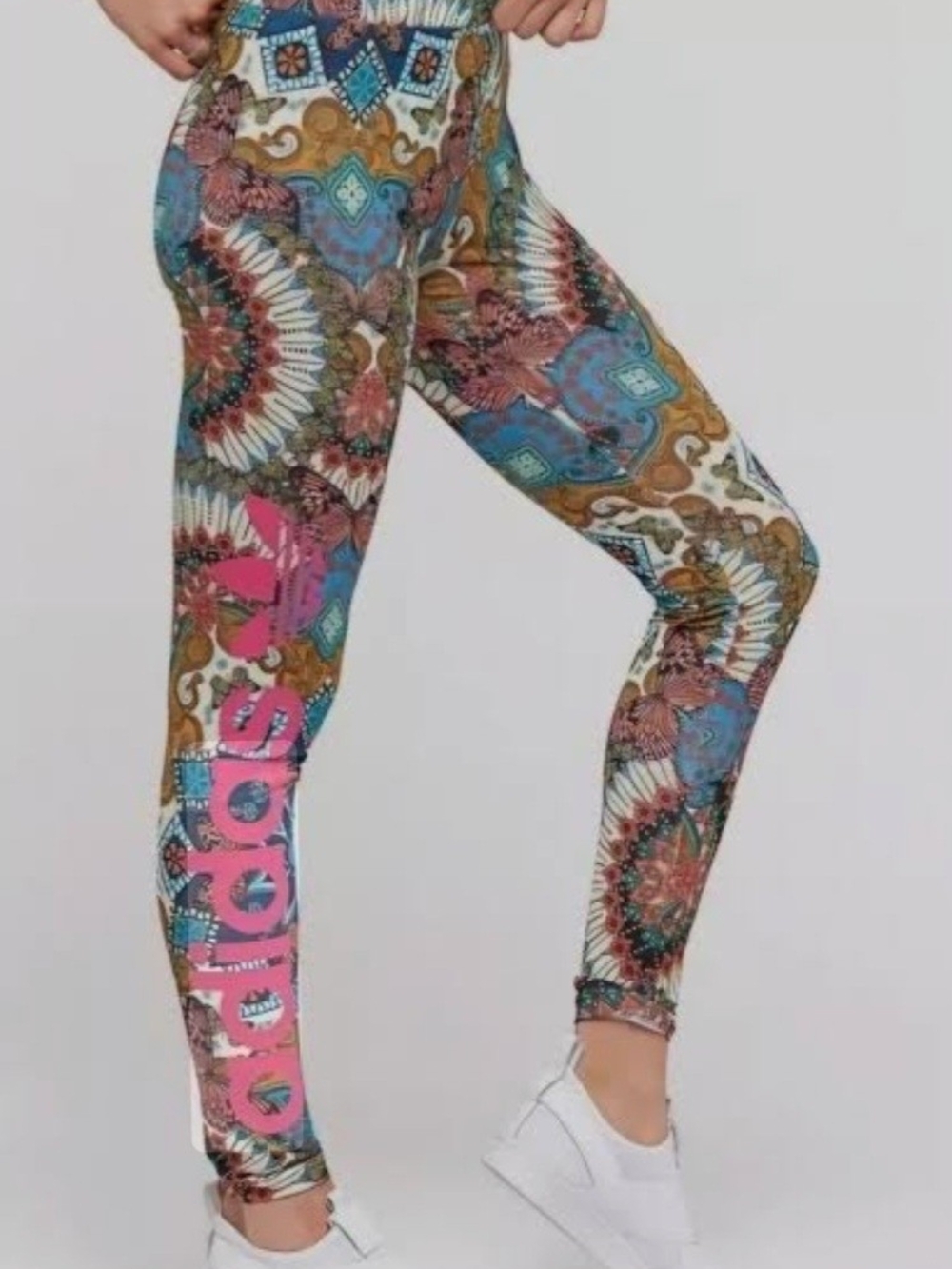 adidas Multicolor Paisley Print Leggings with Pink Logo